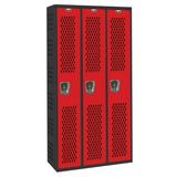 Hallowell PE / Gym Locker 36 W x 18 D x 72 H 708 Midnight Ebony Body and 721 Relay Red Doors Single Tier 3-Wide All-Welded