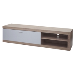 Mendler TV-Rack HWC-L33, TV-Board Fernsehtisch Lowboard TV-Schrank Kommode, Holz 43x180x41cm Staufach, Eiche-Optik, weiß
