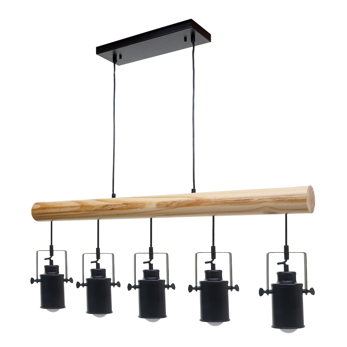 Mendler Pendelleuchte HWC-H83, Hängelampe Hängeleuchte, Industrial Vintage Massiv-Holz Metall schwarz ~ 5 Spotlampenschirme Image