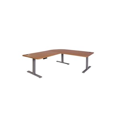 Mendler Eck-Schreibtisch HWC-D40, Computertisch, elektrisch höhenverstellbar 178x178cm 84kg ~ braun Struktur, grau Image