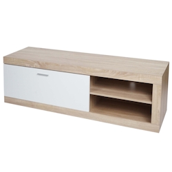 Mendler TV-Rack HWC-L33, TV-Board Fernsehtisch Lowboard TV-Schrank Kommode, Holz 43x140x41cm Staufach, Eiche-Optik, weiß