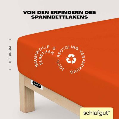 Spannbettlaken SCHLAFGUT "EASY Jersey Elasthan", rot (rot mid), B:180-200cm L:200-220cm, Jersey, Obermaterial: 95% Baumwolle, 5% Elasthan, Laken, MADE IN GREEN by OEKO-TEX Image