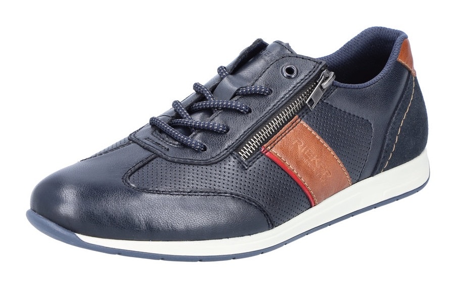 Sneaker RIEKER, Herren, Gr. 47, blau, Leder, Synthetik, Schuhe Sneaker, mit Reißverschluss, Freizeitschuh, Halbschuh, Schnürschuh