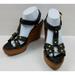 Coach Shoes | Coach Mayra Leather Wood Wedge Platform Sandal Black Size 10b | Color: Black/Brown | Size: 10