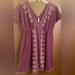 Free People Tops | Free People Women’s Purple With Embroidery Boho Flutter Sleeve Top Sz-L | Color: Purple | Size: L