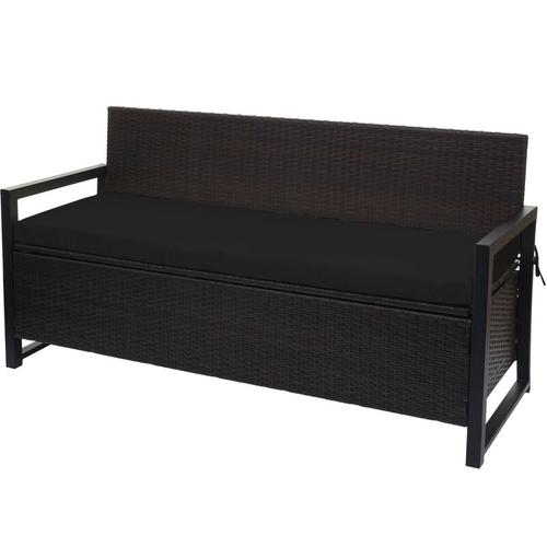 Poly-Rattan 3er Sitzbank HHG 596, Gartenbank Truhenbank, Staufach Aufbewahrung Sitzkissen braun,