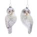 Silver and Gray Owls Christmas Holiday Ornaments Set of 2 Glass