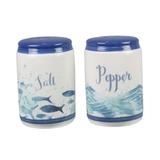 Nautical Blue Lagoon Fish and Waves Ceramic Salt and Pepper Shakers - Blue,White