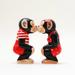 Boy and Girl Chimps Kissing Salt and Pepper Shaker Set - Brown,Red