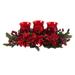 30" Artificial Red Poinsettias Pine Berries Triple Candelabrums