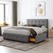 Classic Linen Fabric Upholstered Platform Bed with Headboard and 4 Drawers,Light Gray Queen Size Bed, No Box Spring Needed