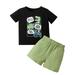 Rovga Boys 2 Piece Outfit Fashion Boy Cartoon Dinosaur Print Suit Shirt Suit Tropical Print Shirt Pants Casual Suit Boy Baby Alphabet Dinosaur Cartoon T Shirt Boy Outfits