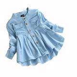 Kid Girls T-Shirt Long Ruched Clothing Baby Denim Tops Sleeve Blouse Toddler Girls Outfits&Set