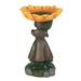 Moocorvic Beautiful Sunflower Bird Bath Birdbath with Miniature Fairy House in A Tree Stump Fairy House Bird Bath Brown Pedestal Handmade Gifts for Outdoor Home Garden Backyard