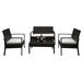 Lomubue 2pcs Arm Chairs 1pc Love Seat & Tempered Glass Coffee Table Rattan Sofa Set Brown Gradient