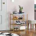 KOVOME 4-Tier Metal Shoe Rack, Full Metal Shoe Rack, Shoe Cabinet w/ MDF Top Plate.Gold in Yellow | Wayfair B09H713J9H.7Gold