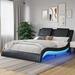 Orren Ellis Daylon Platform Bed Frame w/ LED Lighting Wood & /Upholstered/Faux leather in Black | 37.01 H x 83.46 W x 96.85 D in | Wayfair