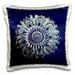 3dRose Turquoise and purple floral mandala on rich navy blue damask background Pillow Case 16 by 16-inch