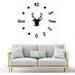 Modern Design Wall Clock With Mirror Diy Deer Head Wall Clock Creative Wall Clock 3D Wall Sticker Decoration Home Bedroom Mural Decoration (Black)