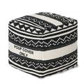 UNSTUFFED Pouf Ottoman Cover-REDEARTH Textured Boho Storage Cube Poof Decorative Pouffe Farmhouse Extra Seat Accent Footrest for Living Room Bedroom Nursery; 100% Cotton 20 X20 X20 Natural