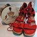Coach Shoes | Coach Barkley Suede Lace Up Wedge Sandals Nwob Sz 8.5 | Color: Red | Size: 8.5