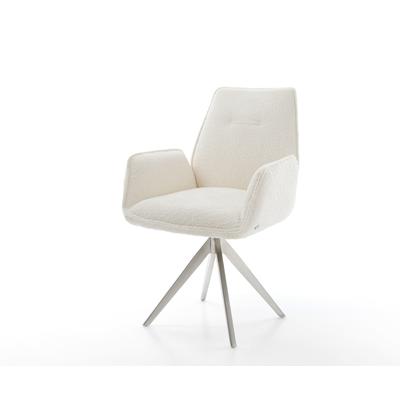 DELIFE Esszimmerstuhl Zoa-Flex Bouclé Weiß Kreuzgestell kantig Edelstahl Taschenfederkern, Esszimmerstühle Image
