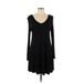 Entro Casual Dress - A-Line V Neck Long sleeves: Black Print Dresses - Women's Size Medium