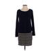 Hail3y Scoop Neck Long sleeves:23 Casual Dress - Mini Scoop Neck Long sleeves: Blue Color Block Dresses - Women's Size Small