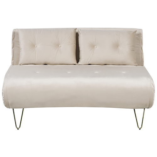 Schlafsofa 2-Sitzer beige Samtstoff Zierkissen Metallbeine in Gold verstellbare Rückenlehne Minimalistisch Glamourös Wohnzimmer