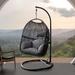 Nest Balcony Hanging Chair with 300 lbs Capacity and PE Rattan, Steel Frame, and Polyester Cushion (Grey)