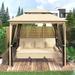 3-Person Gazebo Swing Bench with Double Roof Canopy