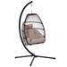 Outdoor/Indoor Patio Wicker Folding Hanging Chair, Rattan Swing Hammock Egg Chair with C Type Bracket, Thick Cushion and Pillow