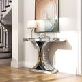 Modern Mirrored Console Table Glass Accent Table X-Cross Sofa Table Entryway Table for Hallway Living Room Bedroom