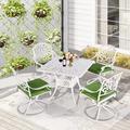 W WARMHOL 5 Piece Patio Dining Set Outdoor Table and Chairs Set for 4 Cushioned Swivel Rocking Chairs and 35.2 Square Table All-Weather Cast Aluminum Patio Funiture Set 2.2 Umbrella Hole White