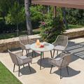 Bayou Breeze Ahriella Round 4 - Person 35" Long Outdoor Dining Set w/ Cushions Glass/Metal in Black | 35 W x 35 D in | Wayfair