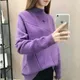 Pull tricoté à manches longues pour femmes pull chaud demi-col roulé violet automne hiver