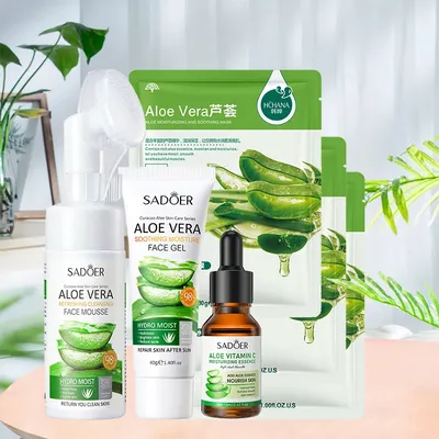 Kit de soins pour le visage Mousse nettoyante Gel à l'aloe Vera Anti-acné hydratant améliore le