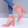 Sandales à Talons Hauts avec Ceinture de Rinçage pour Femme Chaussures d'Été Roses et Noires Bout