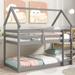 Twin over Twin Wood Loft Bed with Roof Design, Safety Guardrail and Ladder, Grey