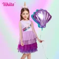 VIKITA-Robe Tutu de Princesse pour Fille de 3 à 8 Ans Tenue de ix à Manches sulf Arc-en-ciel