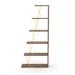 5 Tier Ladder Narrow Bookshelf Organizers for Small Spaces Office Furniture, Walnut/Yellow