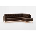 CAVADORE Ecksofa Lima mit Ottomane / L-Form-Couch in Wildlederoptik mit Wellenfederung, Holzrahmen + Steppung im Rücken / Mikrofaser, Dunkelbraun