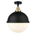 Innovations Lighting Caden Hampden - 1 Light 13 Flush Mount Matte White/Black Antique Brass