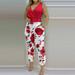 Sayhi Jumpsuits For Women Loose Summer Rompers Jumpsuit Backless High Waist V-neck Stretchy Casual Dressy Bodysuit Watermelon Red M