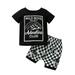 Sunisery Infant Toddler Baby Boys Plaid Shorts Set Letter Print Crew Neck T-shirt and Casual Elastic Plaid Shorts Summer 2Pcs Outfits