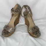 Jessica Simpson Shoes | Jessica Simpson Jateen 9m Wedge Sandals Faux Snakeskin 5” Heels Ankle Strap | Color: Black/Brown | Size: 9