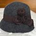 Anthropologie Accessories | Gray Felt Cloche Hat W Three Brown Ribbon Flowers | Color: Brown/Gray | Size: One Size