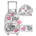 HTgroce Rolling Backpacks for Girls Backpack with Wheels and Lunch Bag Pencil Case
