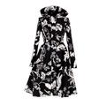 Black / White Hooded Black And White Waterproof Women's Coat With Floral Print: Blooming Night Small Rainsisters