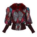 Women's Jacquard Bomber Jacket With Faux Fur Collar Extra Small Lalipop Design